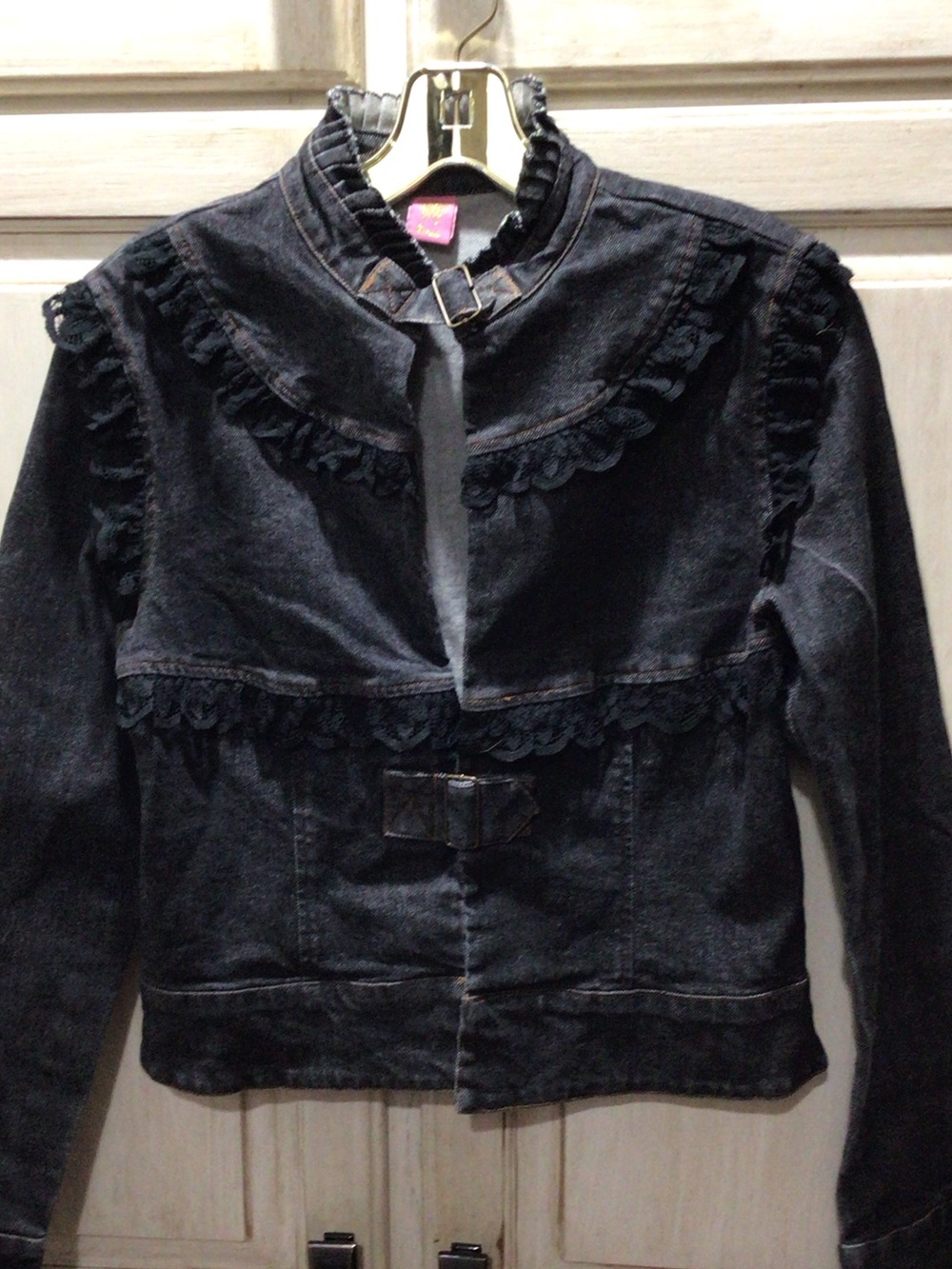 Denim Ruffle Trim Jacket $159